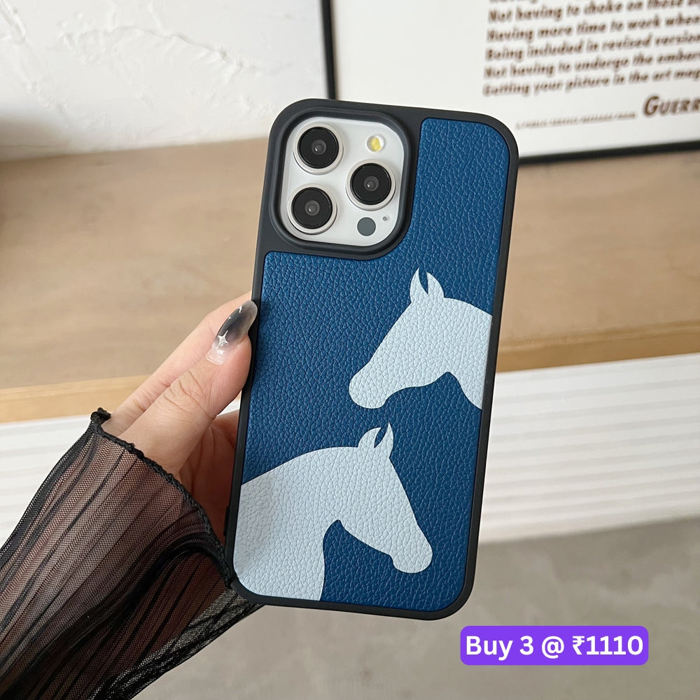 Horse Color Printed PU Leather Shockproof Phone Case - iPhone 15 Plus