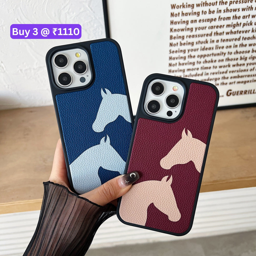 Horse Color Printed PU Leather Shockproof Phone Case - iPhone 15 Plus