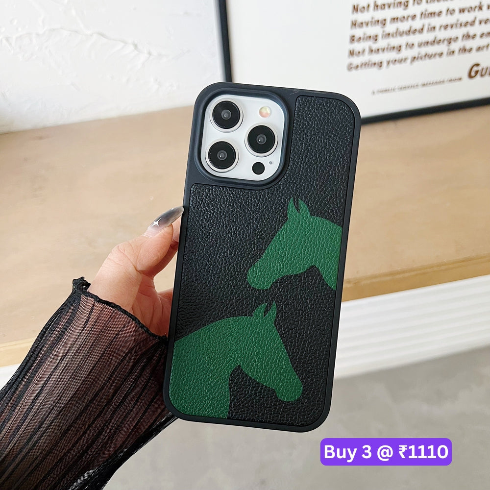 Horse Color Printed PU Leather Shockproof Phone Case - iPhone 15 Plus