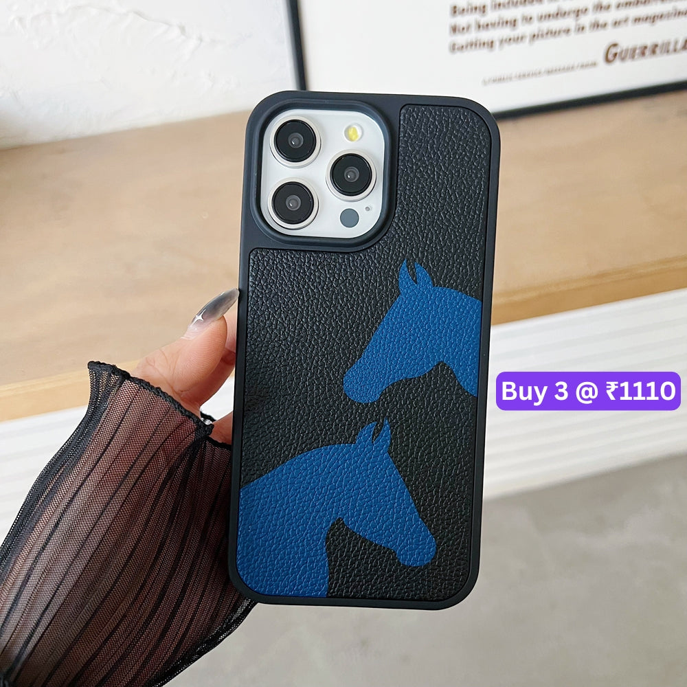 Horse Color Printed PU Leather Shockproof Phone Case - iPhone 15 Plus