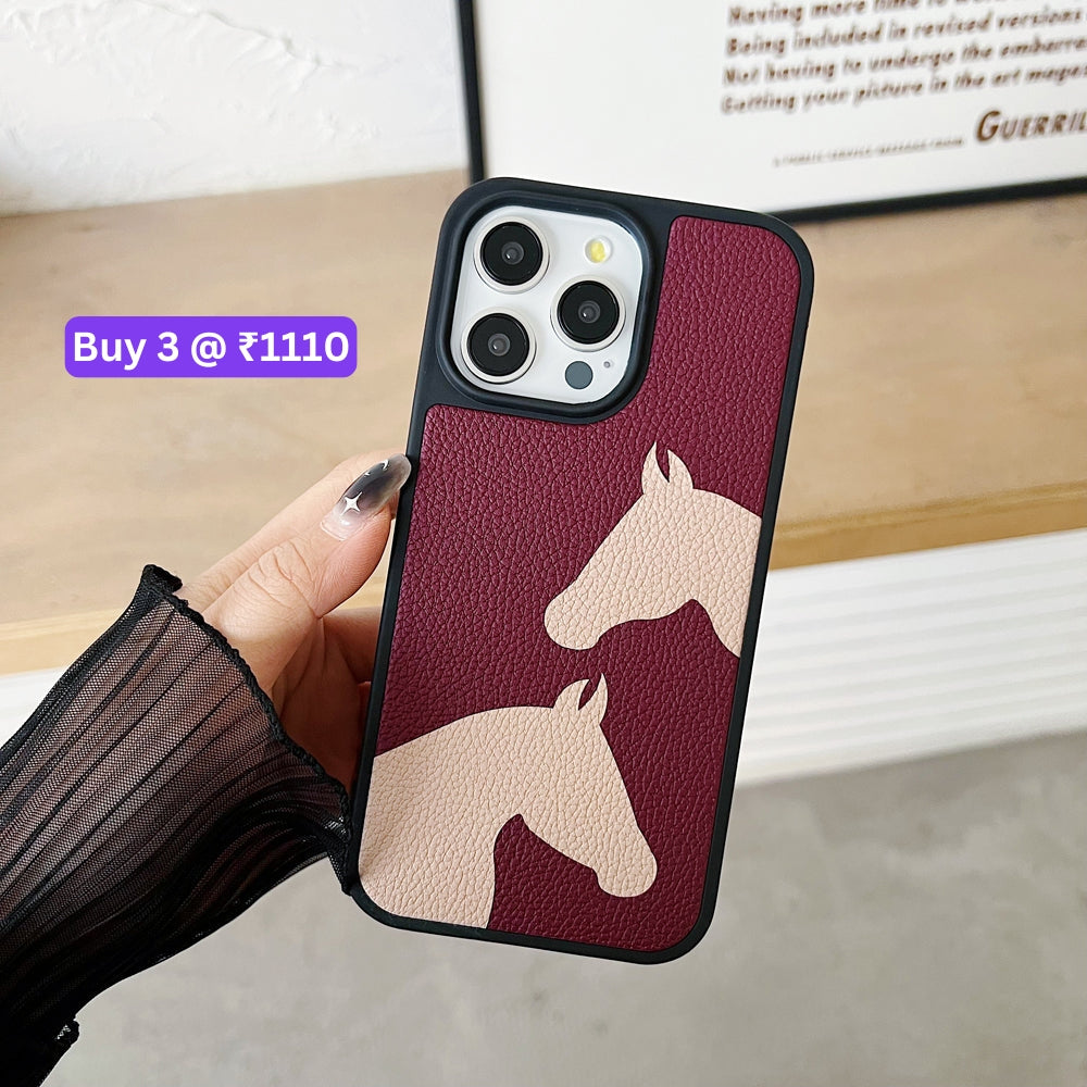 Horse Color Printed PU Leather Shockproof Phone Case - iPhone 15 Plus