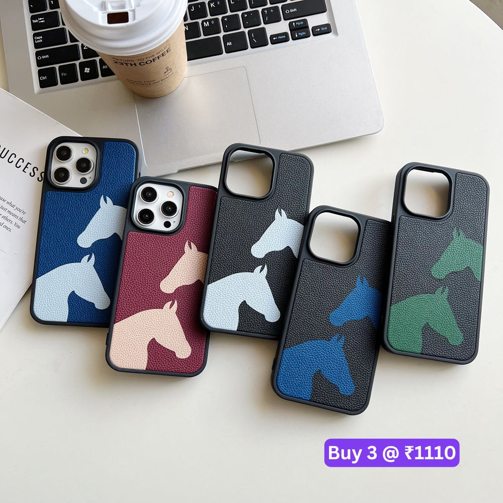 Horse Color Printed PU Leather Shockproof Phone Case - iPhone 15 Plus