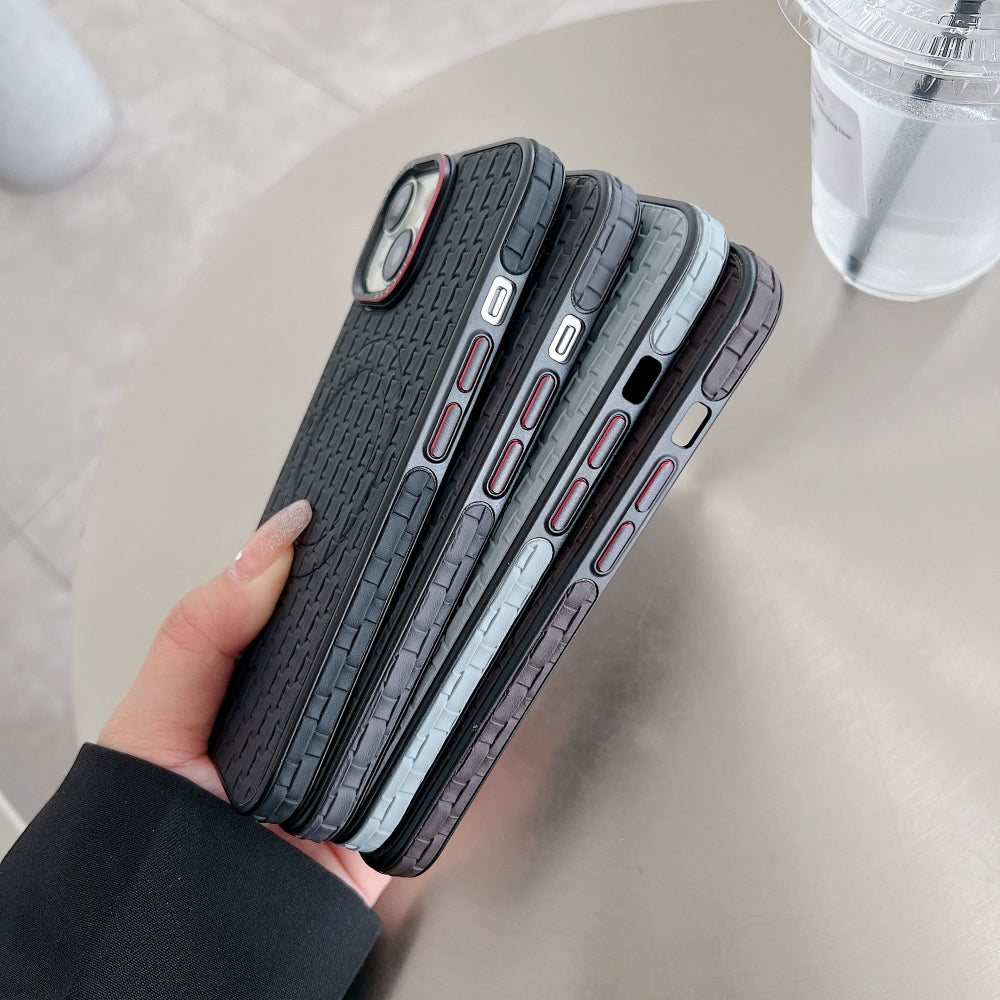 Magsafe PU Leather Woven Mesh Grid PC (Hard) Phone Case - iPhone 15 Pro Max