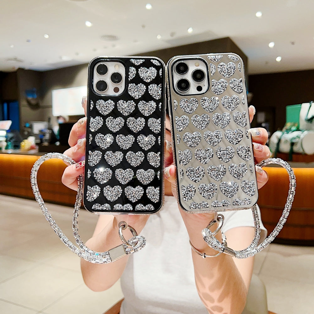 Shiny Glitter Diamond Heart PC (Hard) Case -iPhone 15 Pro