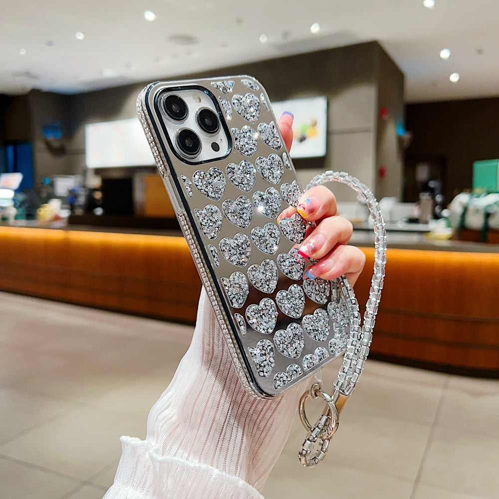 Shiny Glitter Diamond Heart PC (Hard) Case -iPhone 15 Pro