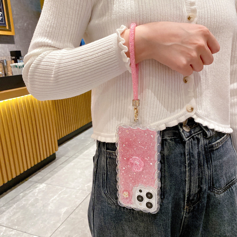 Glitter Transparent Clear Soft TPU Flower Wavy Shaped Edge Phone Case - iPhone 15 Pro