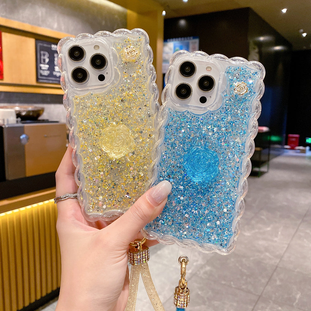 Glitter Transparent Clear Soft TPU Flower Wavy Shaped Edge Phone Case - iPhone 15 Pro Max