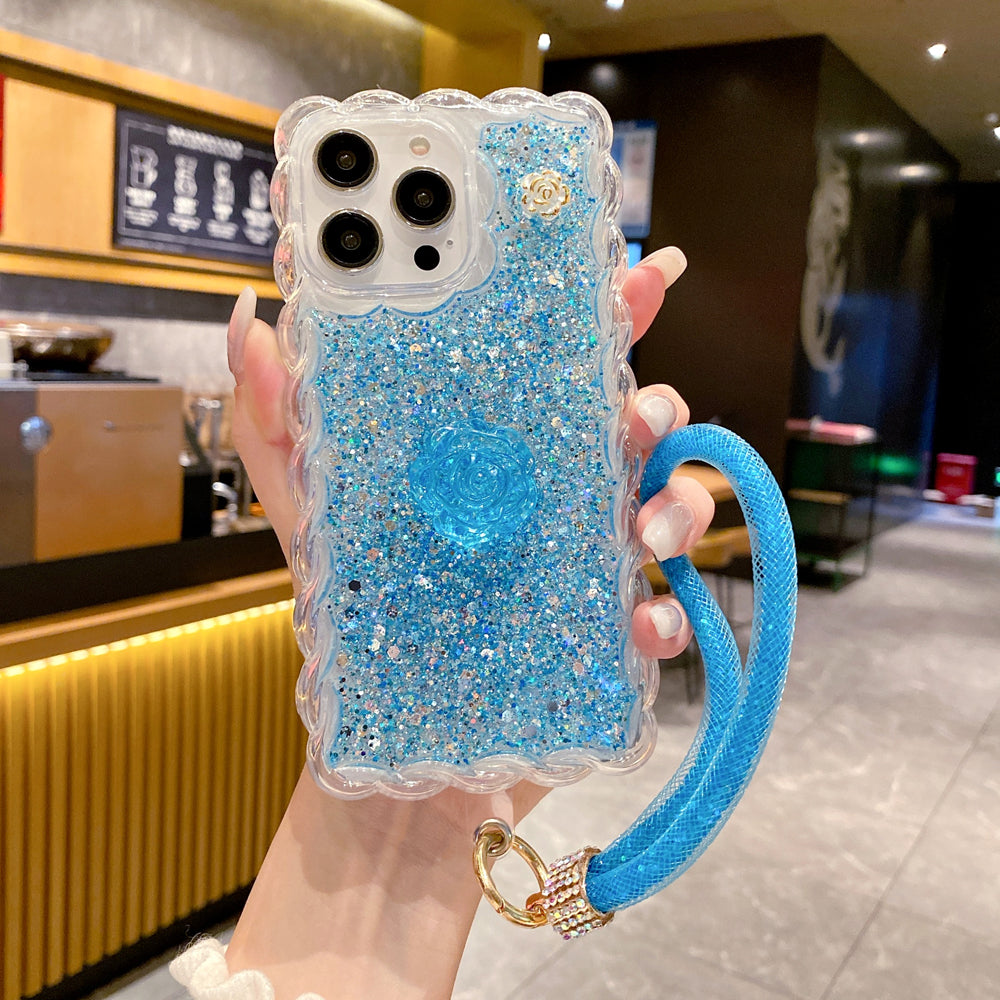 Glitter Transparent Clear Soft TPU Flower Wavy Shaped Edge Phone Case - iPhone 15 Pro
