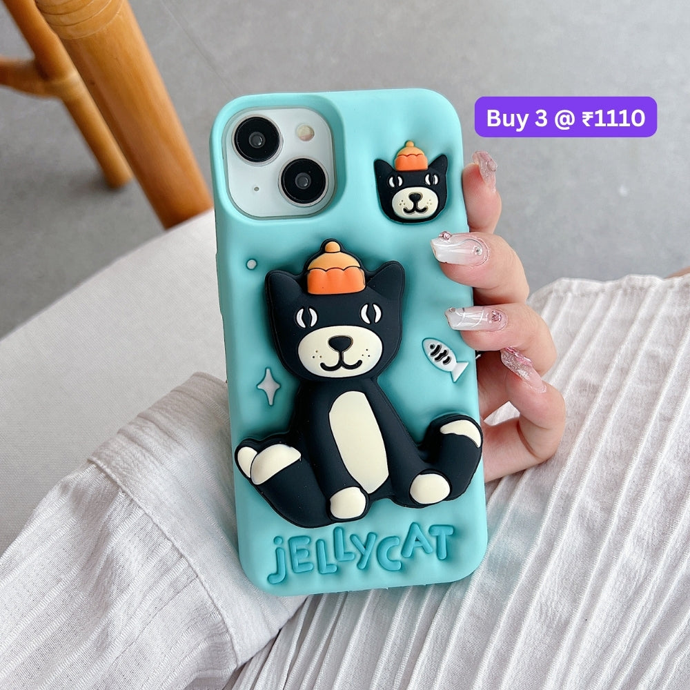 Jelly Cat Stand TPU (Soft) Silicone Phone Case | Mobile Cover - iPhone 16 Pro Max