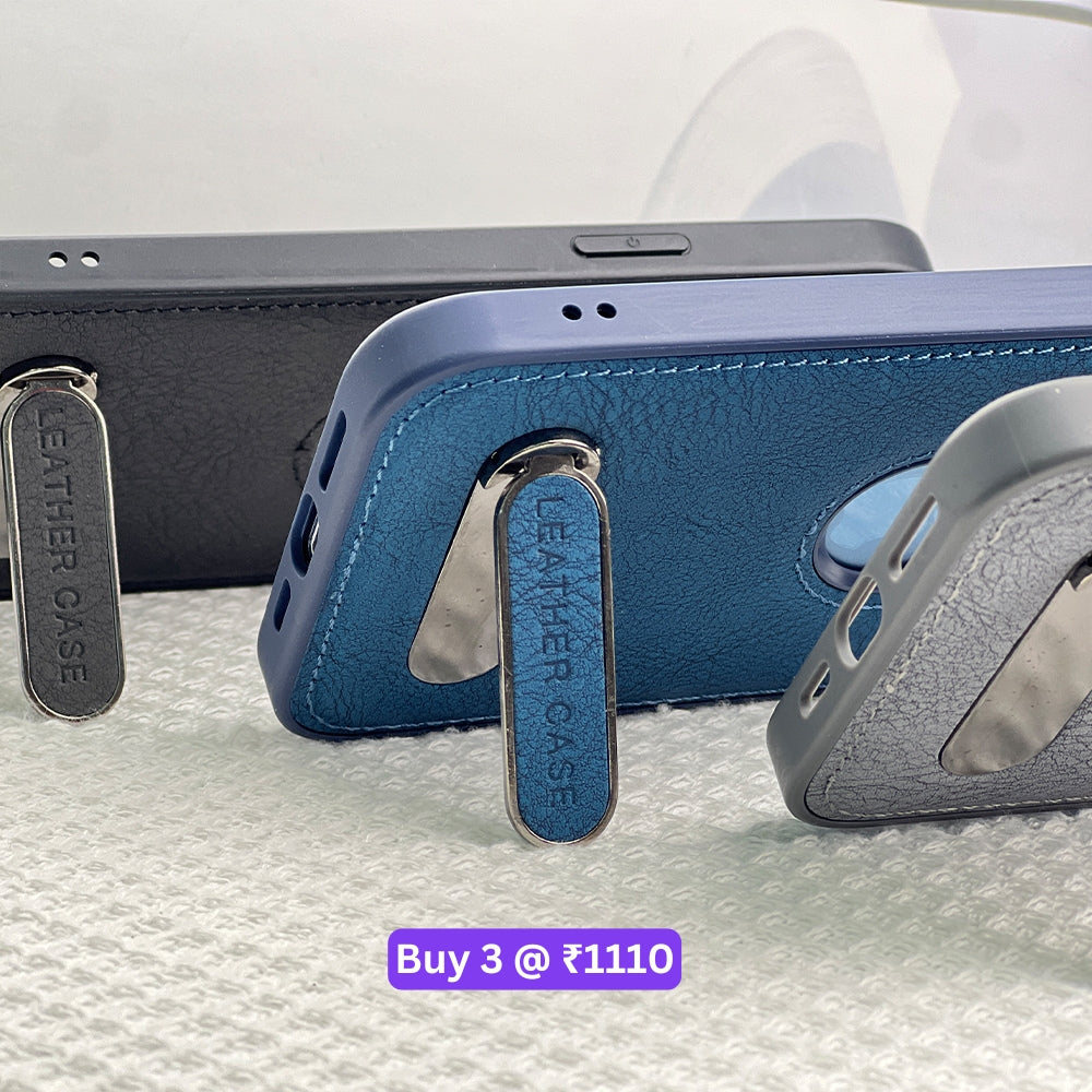 Kickstand Pu Leather PC (Hard) Logo Cut Phone Case - Samsung S24