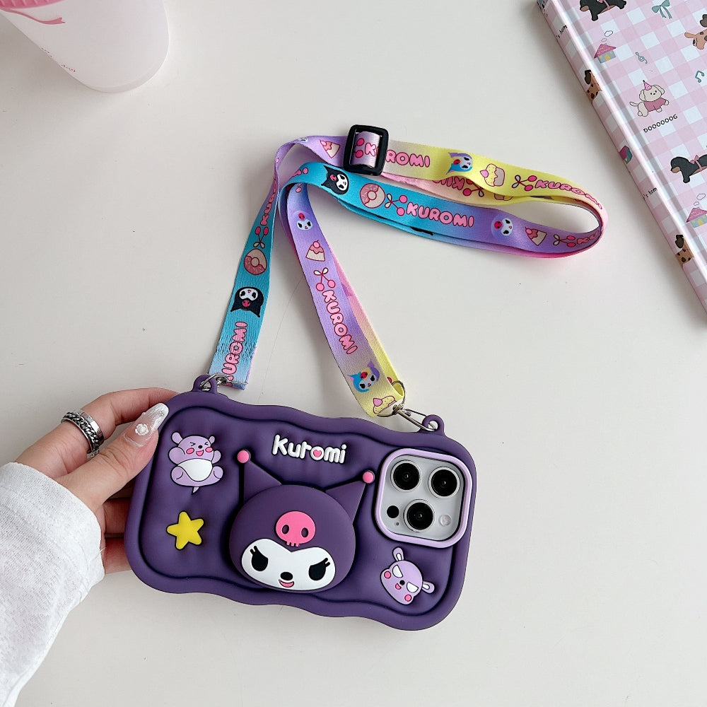 Kuromi Retractable Stand Phone Case with Shoulder Strap