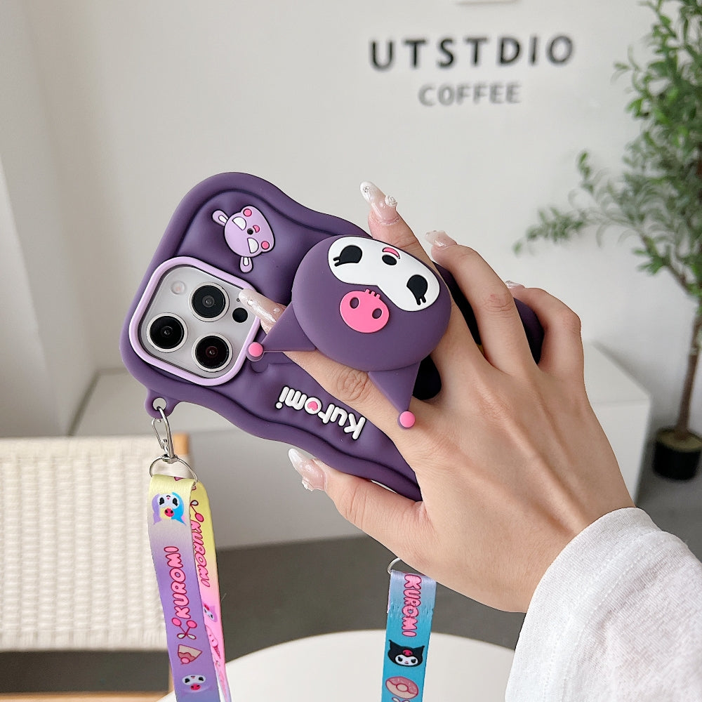 Kuromi Retractable Stand Phone Case with Shoulder Strap