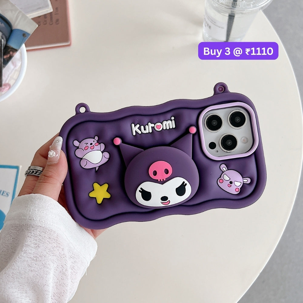 Kuromi Retractable Stand Phone Case with Shoulder Strap | Mobile Cover - iPhone 13