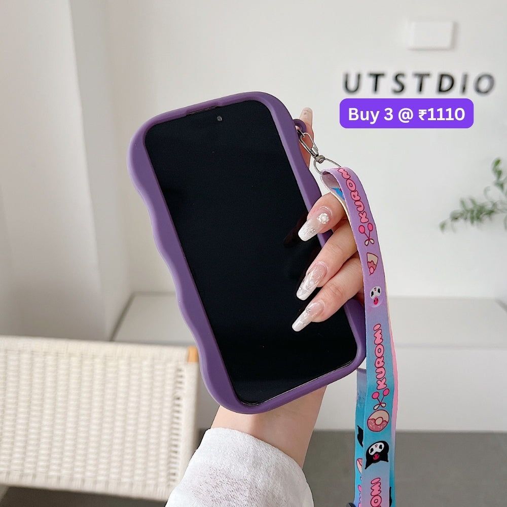 Kuromi Retractable Stand Phone Case with Shoulder Strap | Mobile Cover - iPhone 13