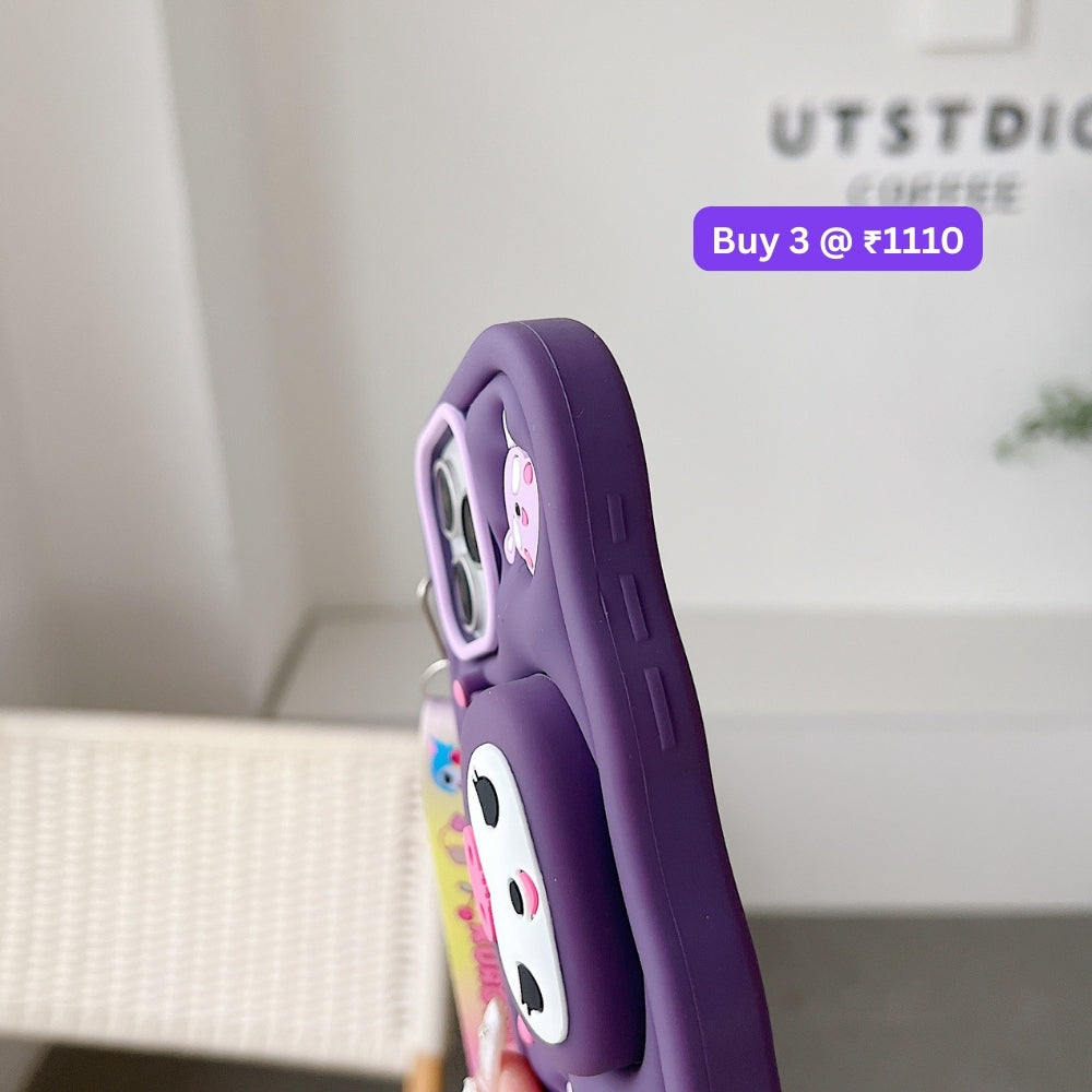 Kuromi Retractable Stand Phone Case with Shoulder Strap | Mobile Cover - iPhone 13