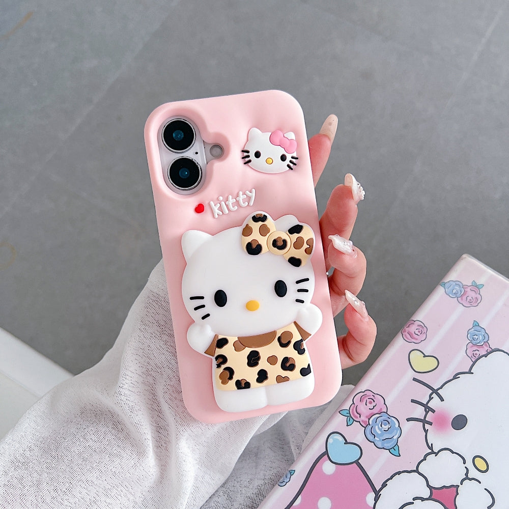 Leopard Print Cat Holder Silicone Phone Case
