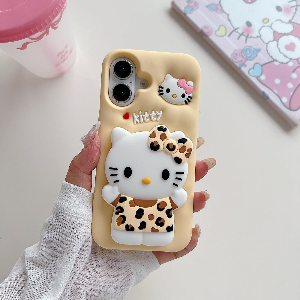 Leopard Print Cat Holder Silicone Phone Case