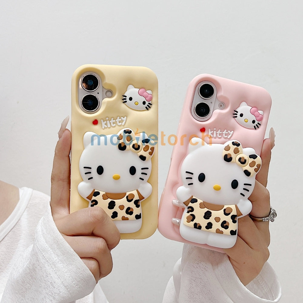 Leopard Print Cat Holder Silicone Phone Case | Mobile Cover - iPhone 13 Pro Max