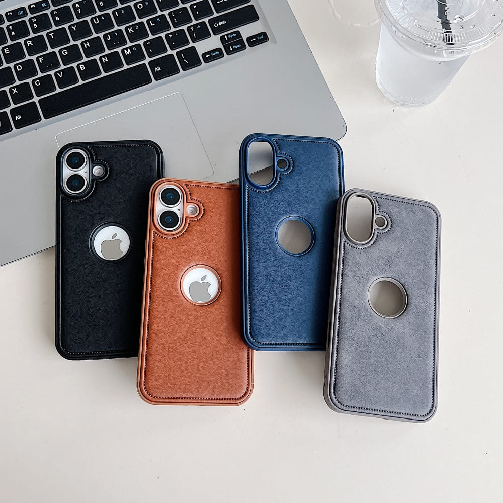 Logo Cut PU Leather Silicone Phone Case