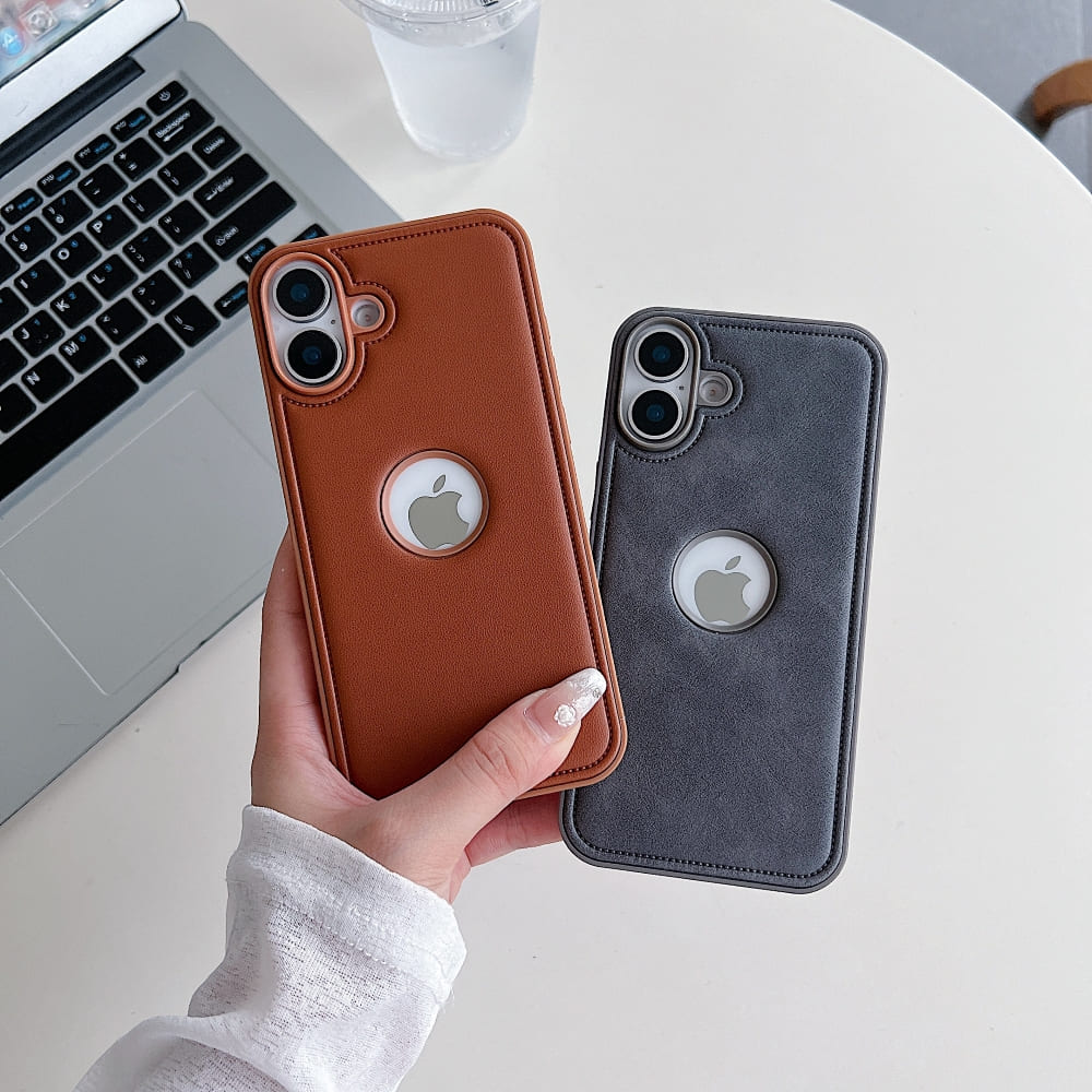 Logo Cut PU Leather Silicone Phone Case