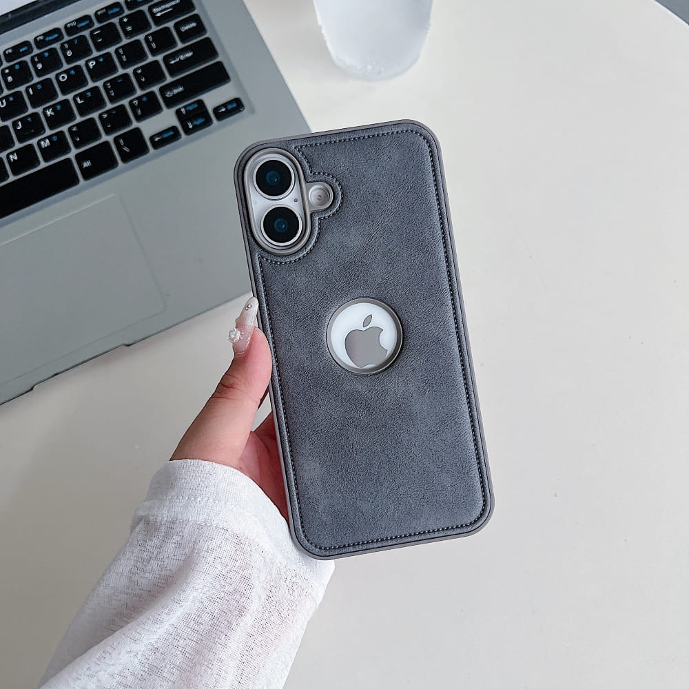 Logo Cut PU Leather Silicone Phone Case