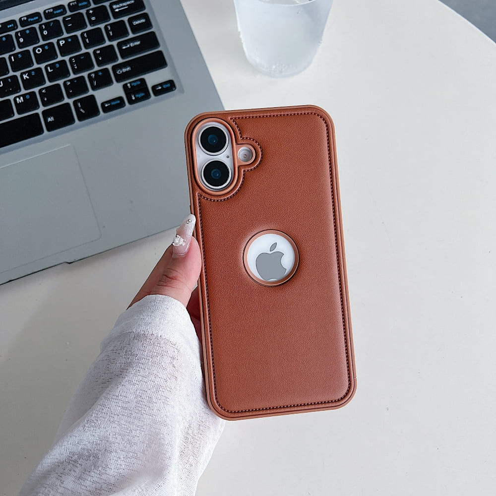 Logo Cut PU Leather Silicone Phone Case