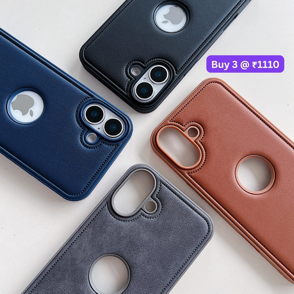 Logo Cut Leather Silicone Phone Case | Mobile Cover - iPhone 15 Pro Max