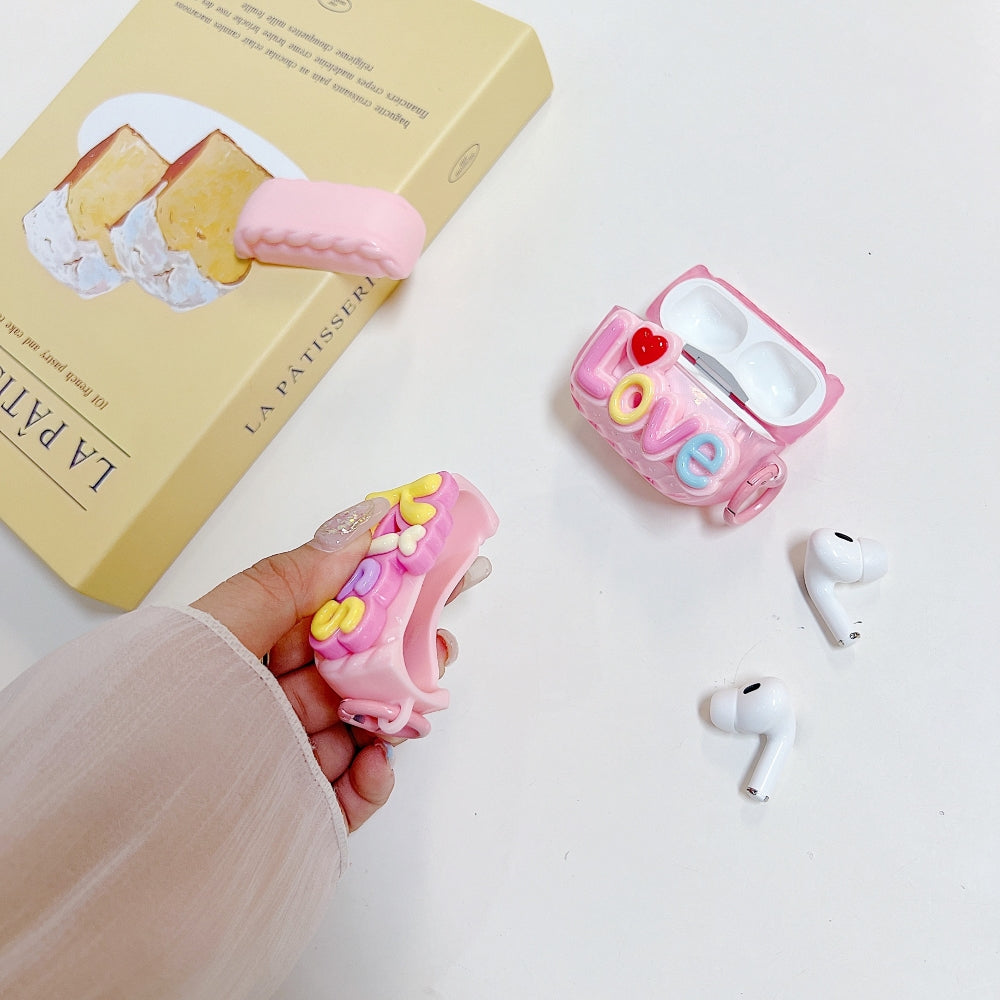 Love Embossed Pattern Case | PC (Hard) Case with Keychain Hook for Airpod Pro 2 | Airpod 3 | Airpod 4