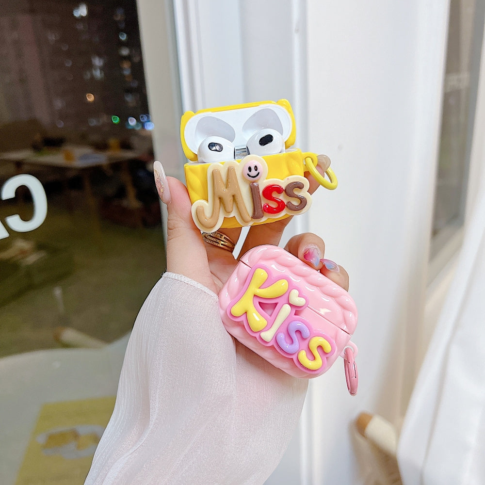 Love Embossed Pattern Case | PC (Hard) Case with Keychain Hook for Airpod Pro 2 | Airpod 3 | Airpod 4
