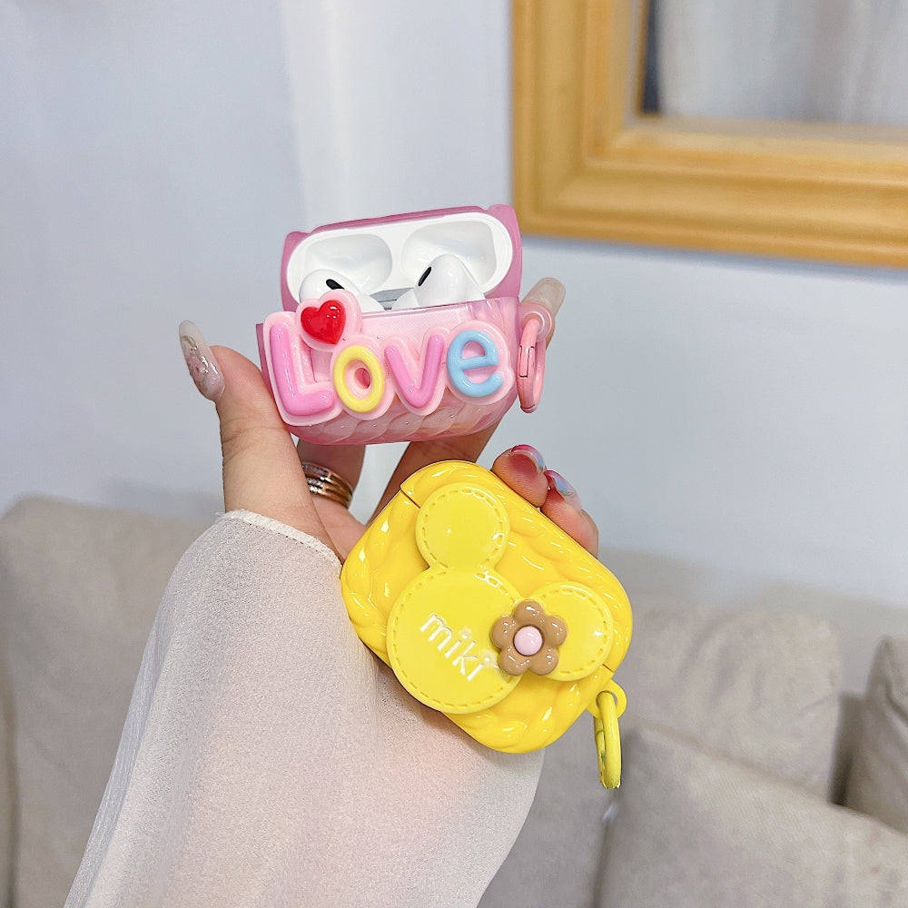 Love Embossed Pattern Case | PC (Hard) Case with Keychain Hook for Airpod Pro 2 | Airpod 3 | Airpod 4