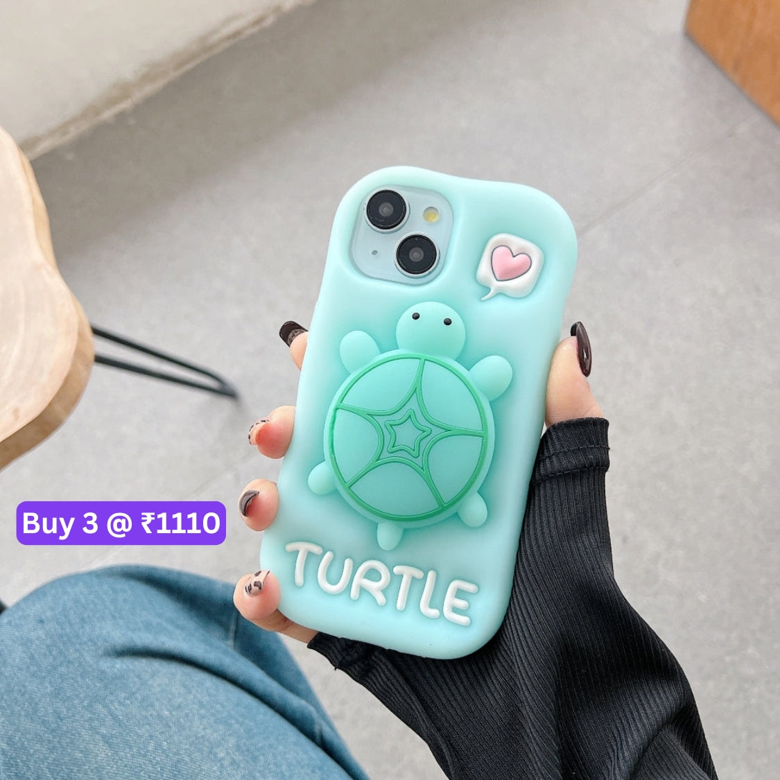 Luminous Tortoise Stand Silicone Soft Phone Case - iPhone 15 Pro