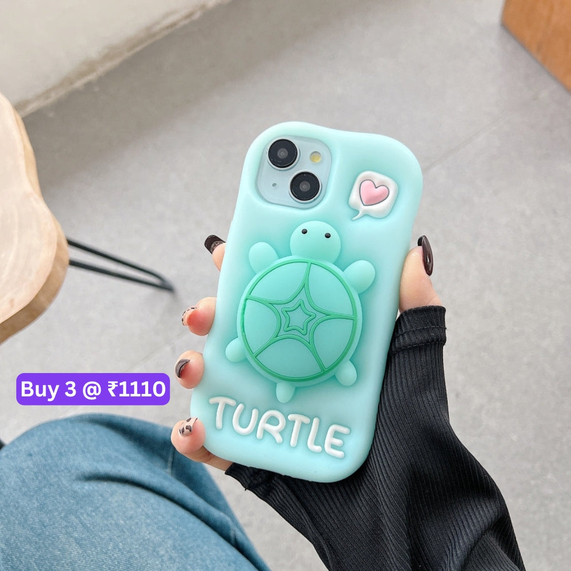 Luminous Tortoise Stand Silicone Soft Phone Case - iPhone 15 Pro