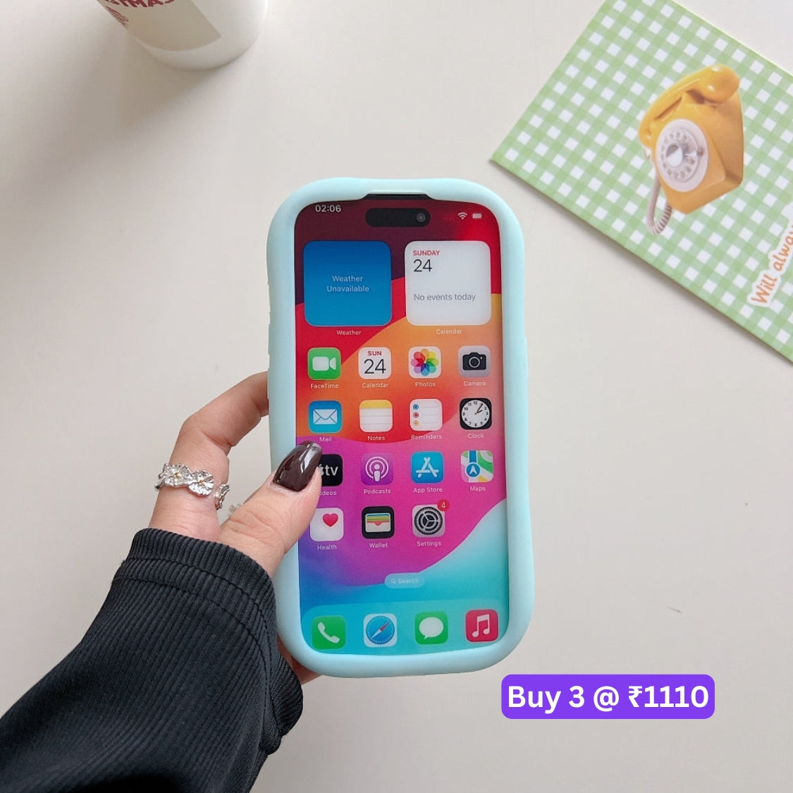 Luminous Tortoise Stand Silicone Soft Phone Case - iPhone 15 Pro