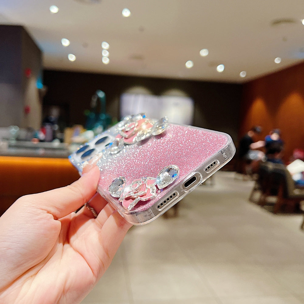 Luxury Camellia Water Diamond Phone Case with Shimmer Paper