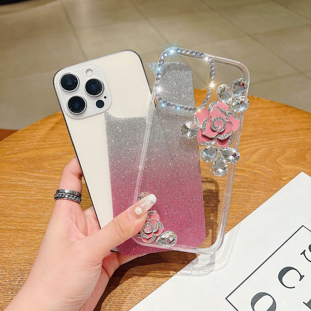 Luxury Camellia Water Diamond Phone Case with Shimmer Paper