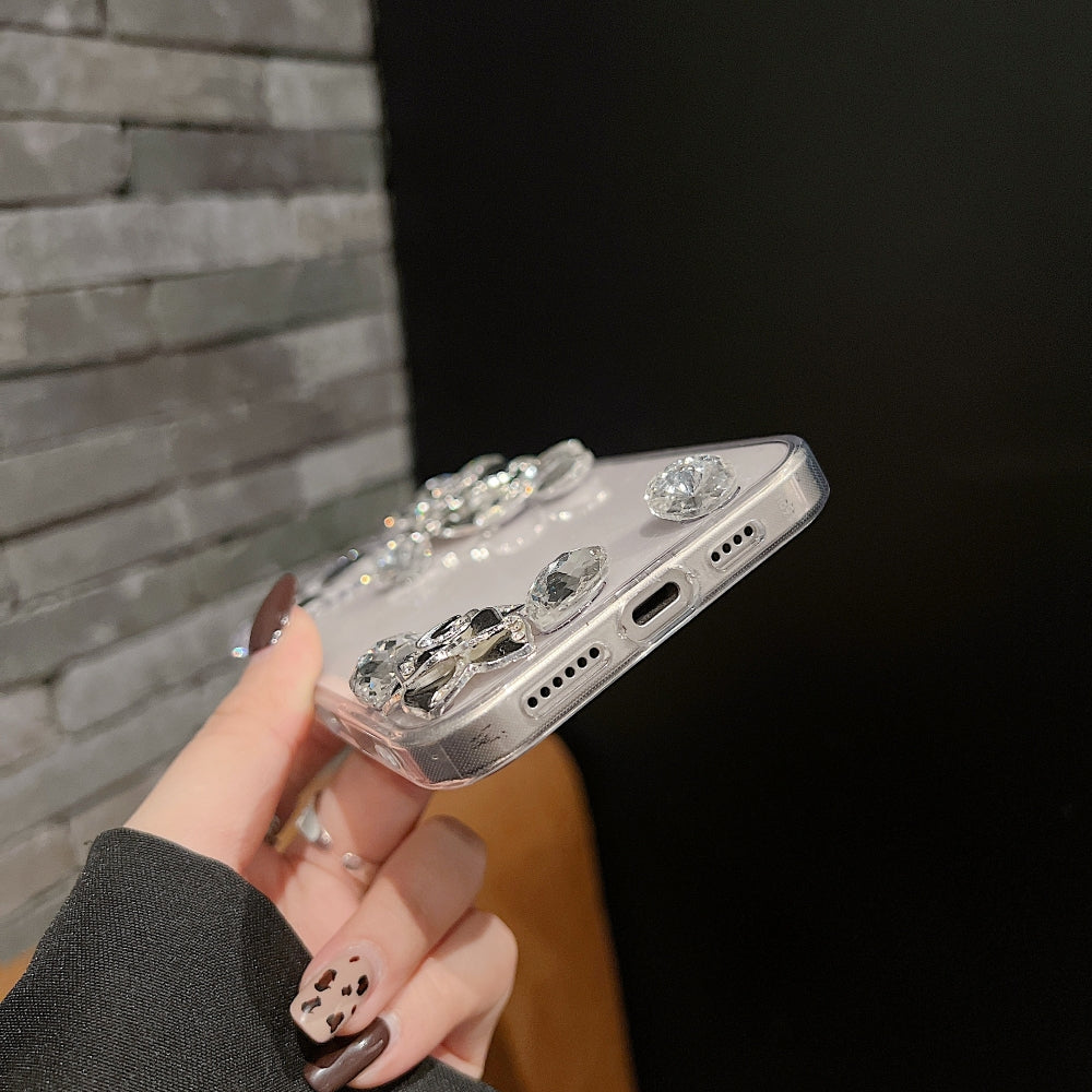 Luxury Camellia Water Diamond Transparent Phone Case