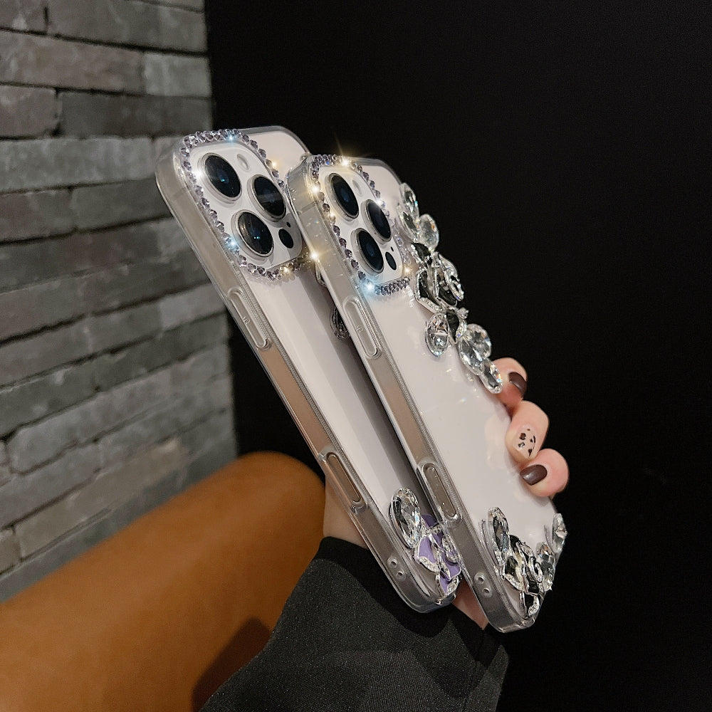 Luxury Camellia Water Diamond Transparent Phone Case