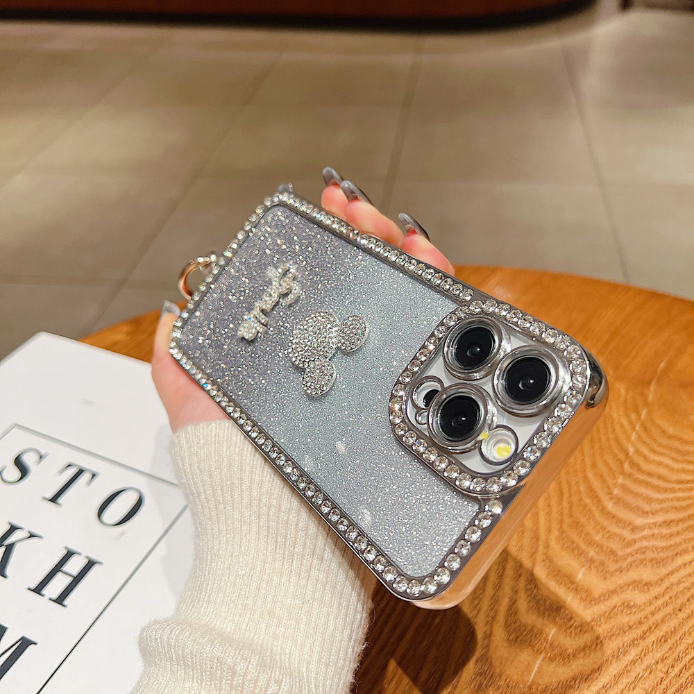 Luxury Design Glittery Cartoon Diamond Border Phone Case with Bracelet