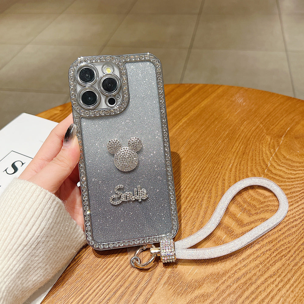 Luxury Design Glittery Cartoon Diamond Border Phone Case with Bracelet