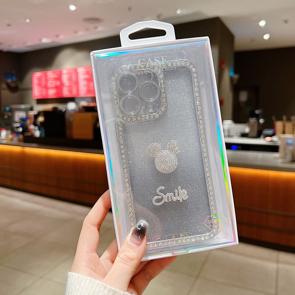 Luxury Design Glittery Cartoon Diamond Border Phone Case with Bracelet