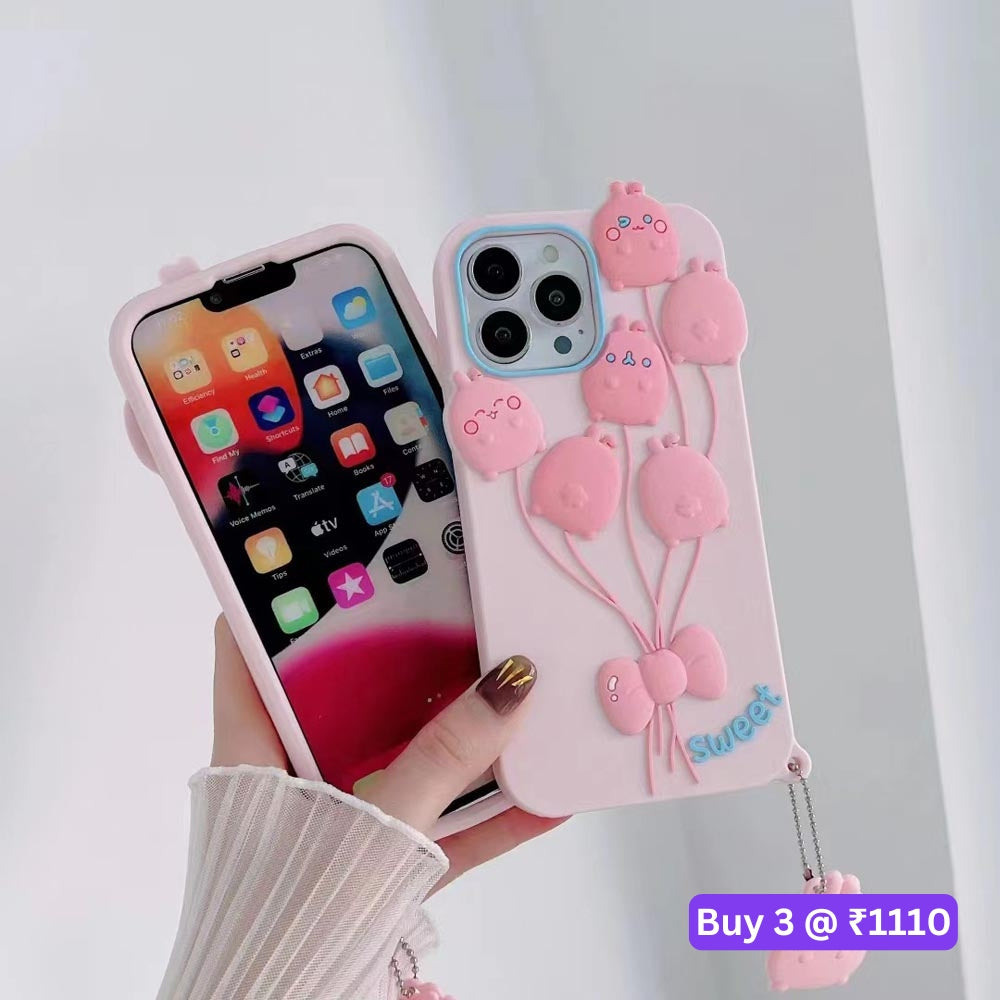 Luxury 3D Balloon Rabbit Silicone Soft Cover - iPhone 12 Pro