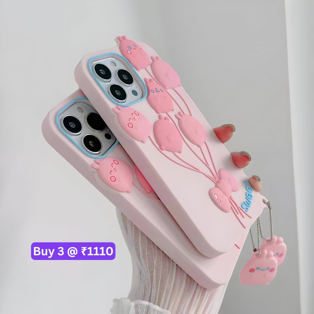 Luxury 3D Balloon Rabbit Silicone Soft Cover - iPhone 12 Pro