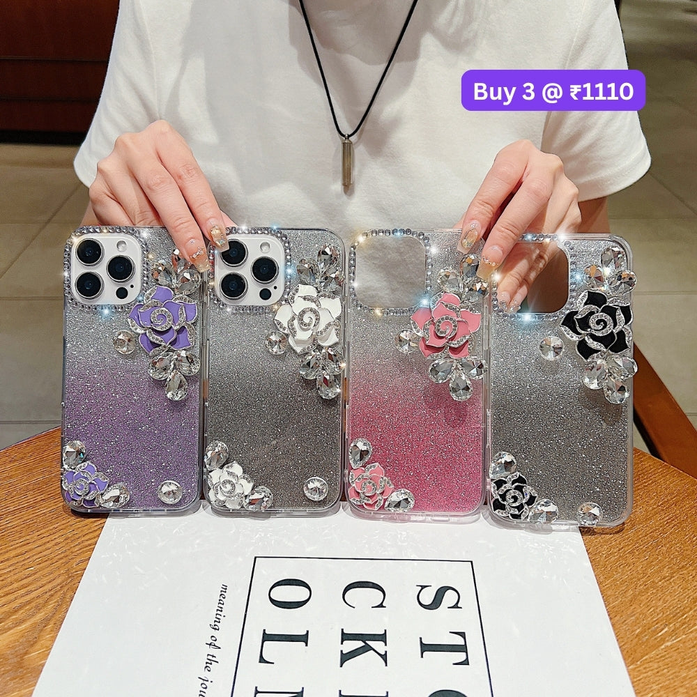 Luxury Camellia Water Diamond PC (Hard) Phone Case with Shimmer Paper - iPhone 14 Plus