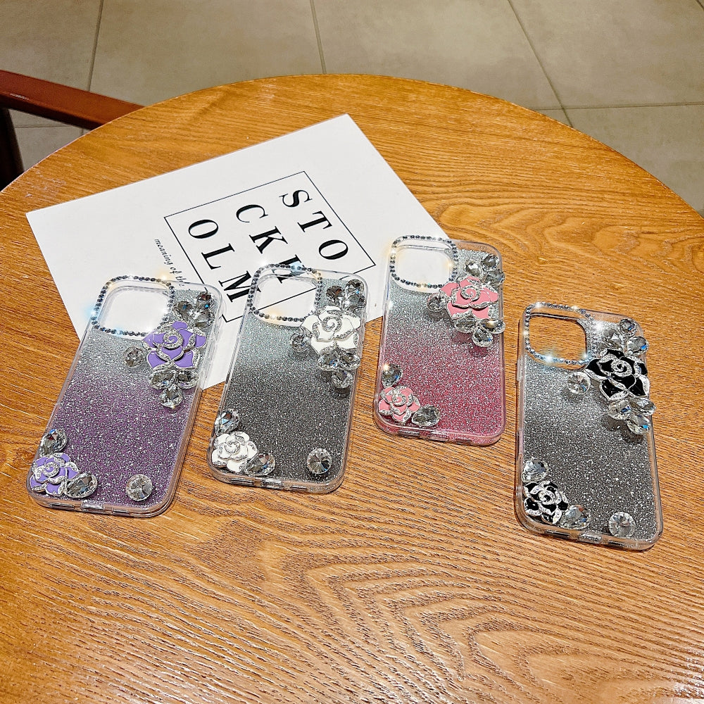 Luxury Camellia Water Diamond PC (Hard) Phone Case with Shimmer Paper - iPhone 13 Pro Max