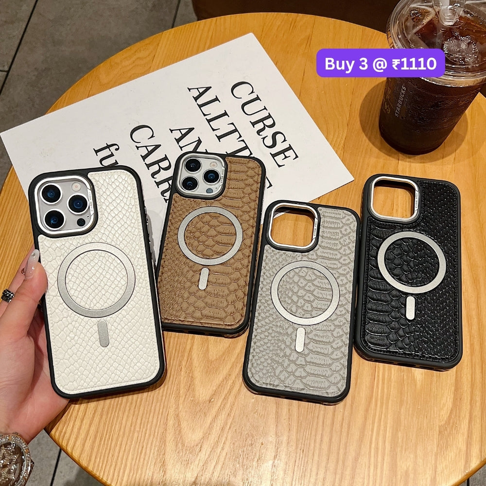Luxury Crocodile Pattern PU Leather Magsafe Phone Case | Mobile Cover - iPhone 14