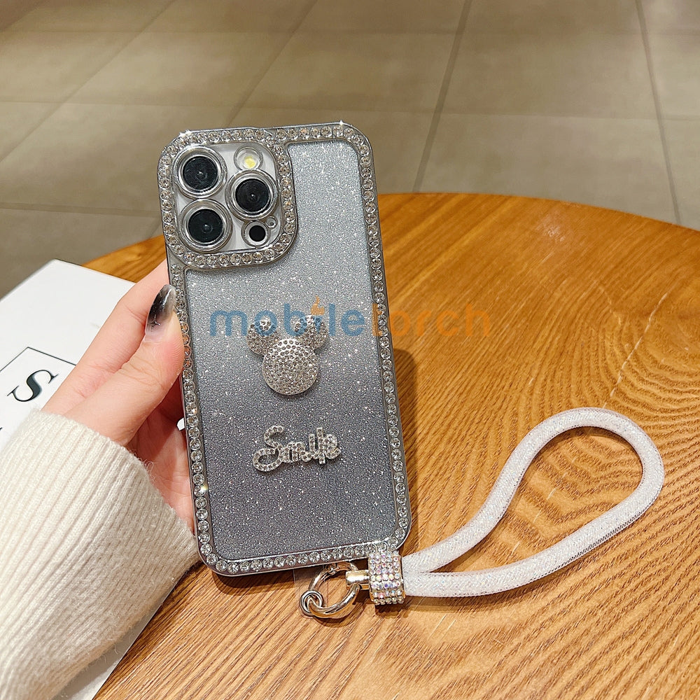 Luxury Design Glittery Cartoon Diamond Border Phone Case with Bracelet - iPhone 14 Pro