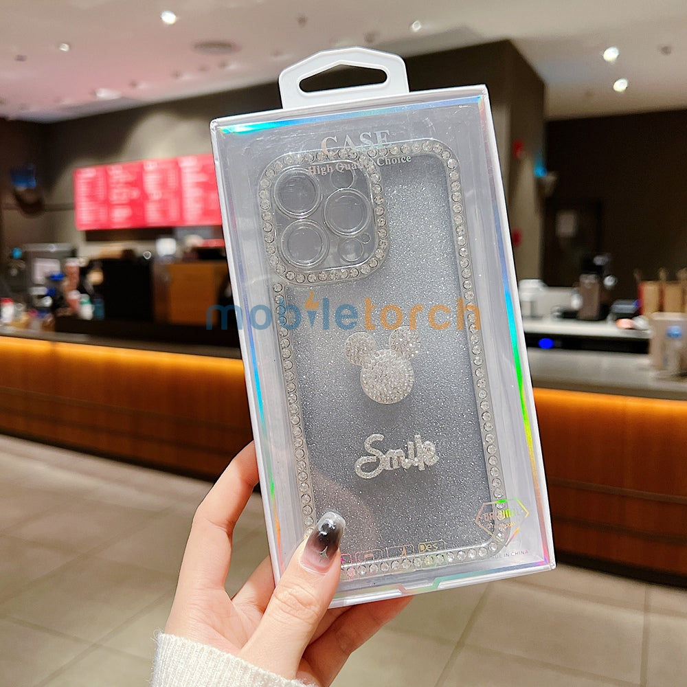 Luxury Design Glittery Cartoon Diamond Border Phone Case with Bracelet - iPhone 14 Pro