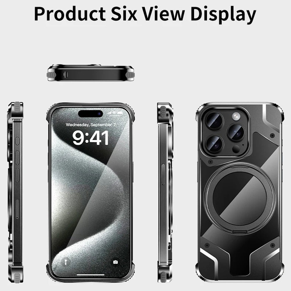 Magnetic Aluminum Alloy Frame Shockproof Phone Case with Ring Holder - iPhone 14