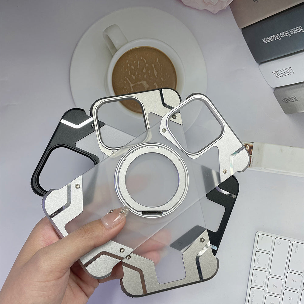 Magnetic Aluminum Alloy Frame Shockproof Phone Case with Ring Holder - iPhone 14