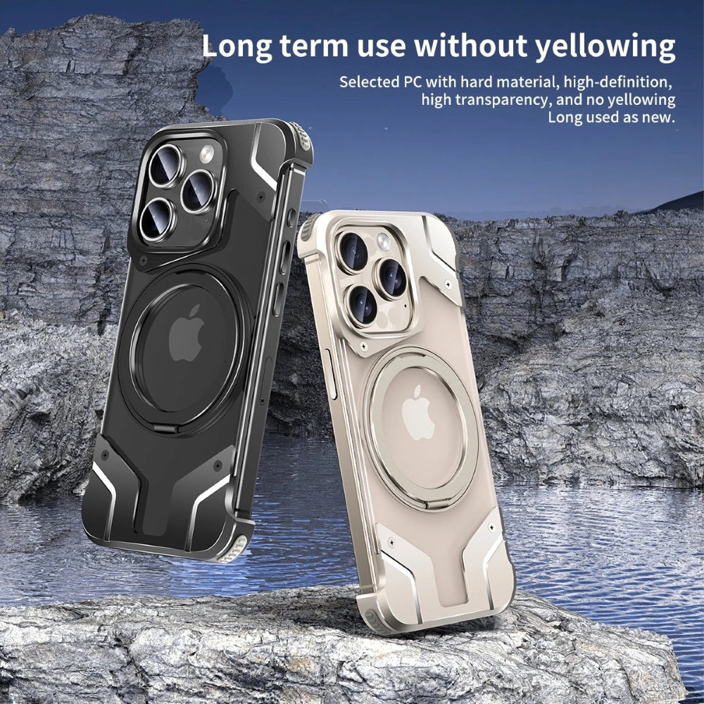 Magnetic Aluminum Alloy Frame Shockproof Phone Case with Ring Holder - iPhone 15